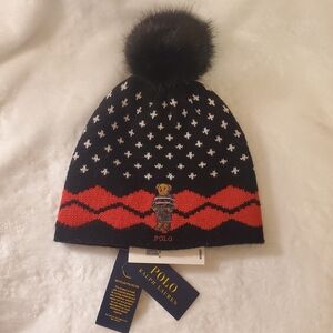 Nwt Polo Bear Ralph Lauren Beanie Pom Pom Hat